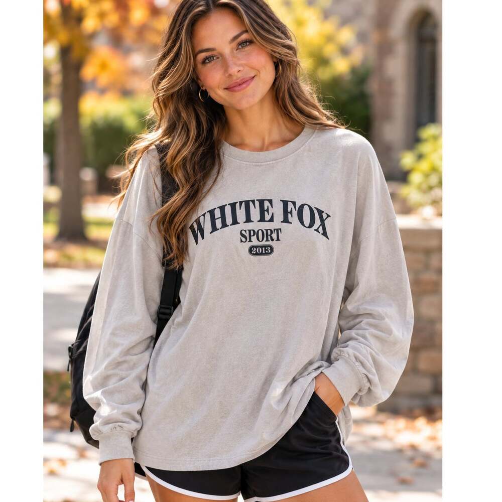 White Fox Sport Stand With You Long Sleeve Oversized Tee Size S/M Moon Gray Top